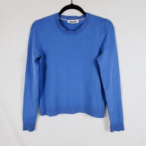 Boden Sweater Pointelle Trim Crewneck Blue Soft Girl Womens S Long Sleeve